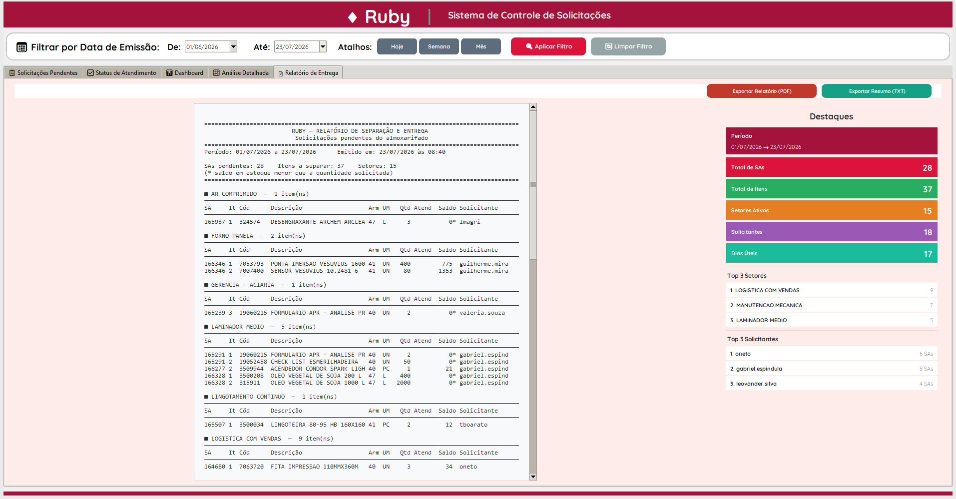 Ruby — Controle de Solicitações ao Armazém — 5