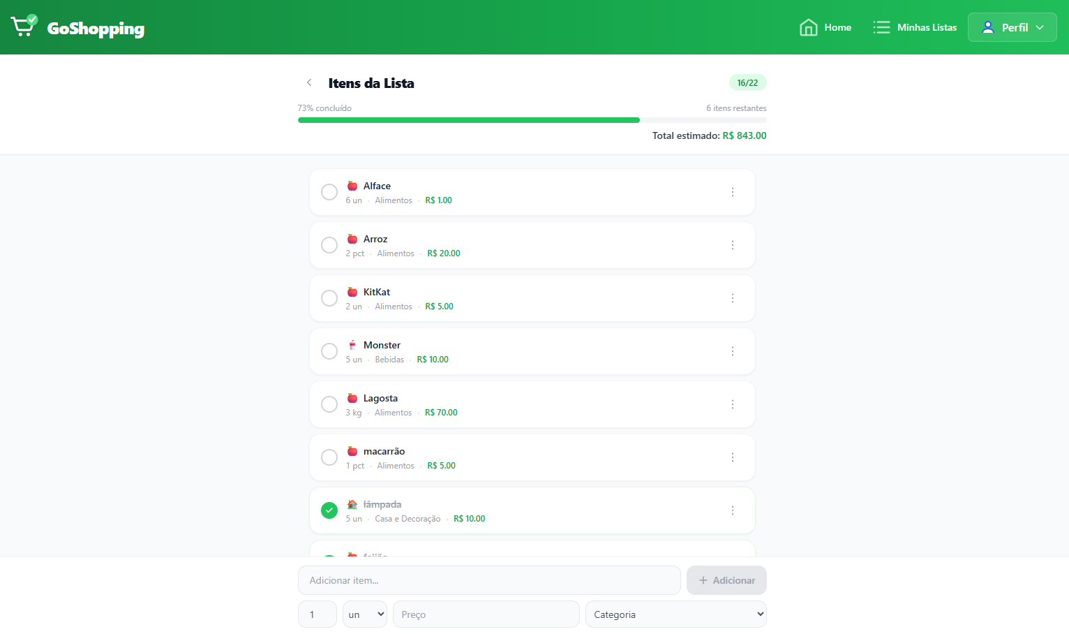 GoShopping - Itens da Lista