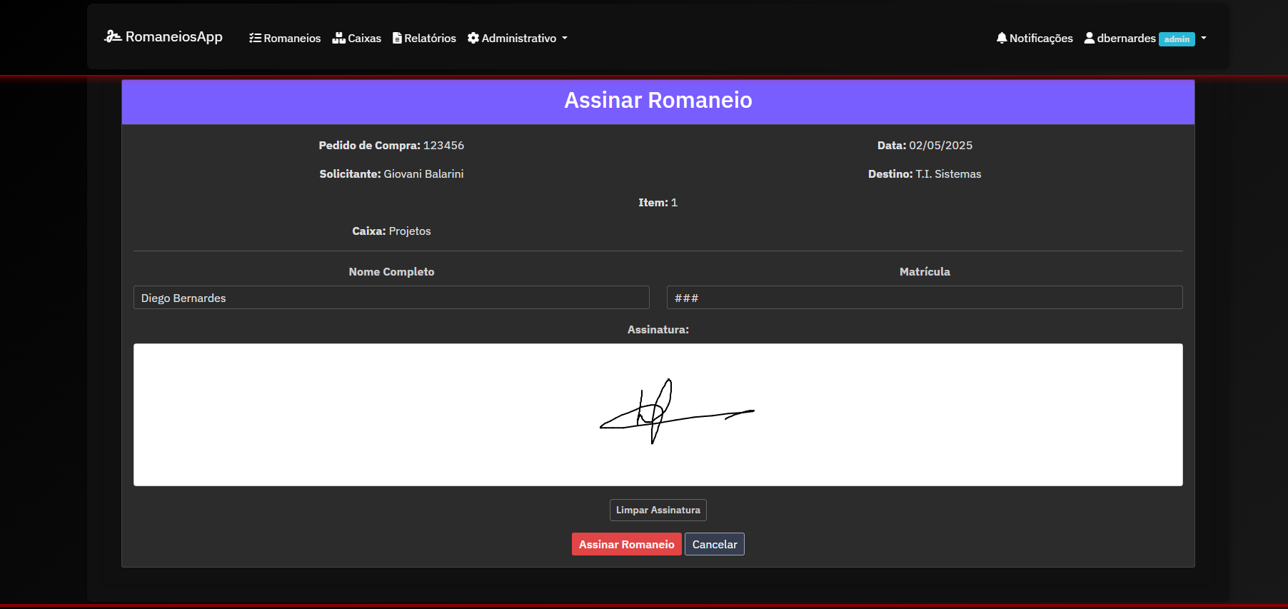 Manifestly - Assinar romaneio