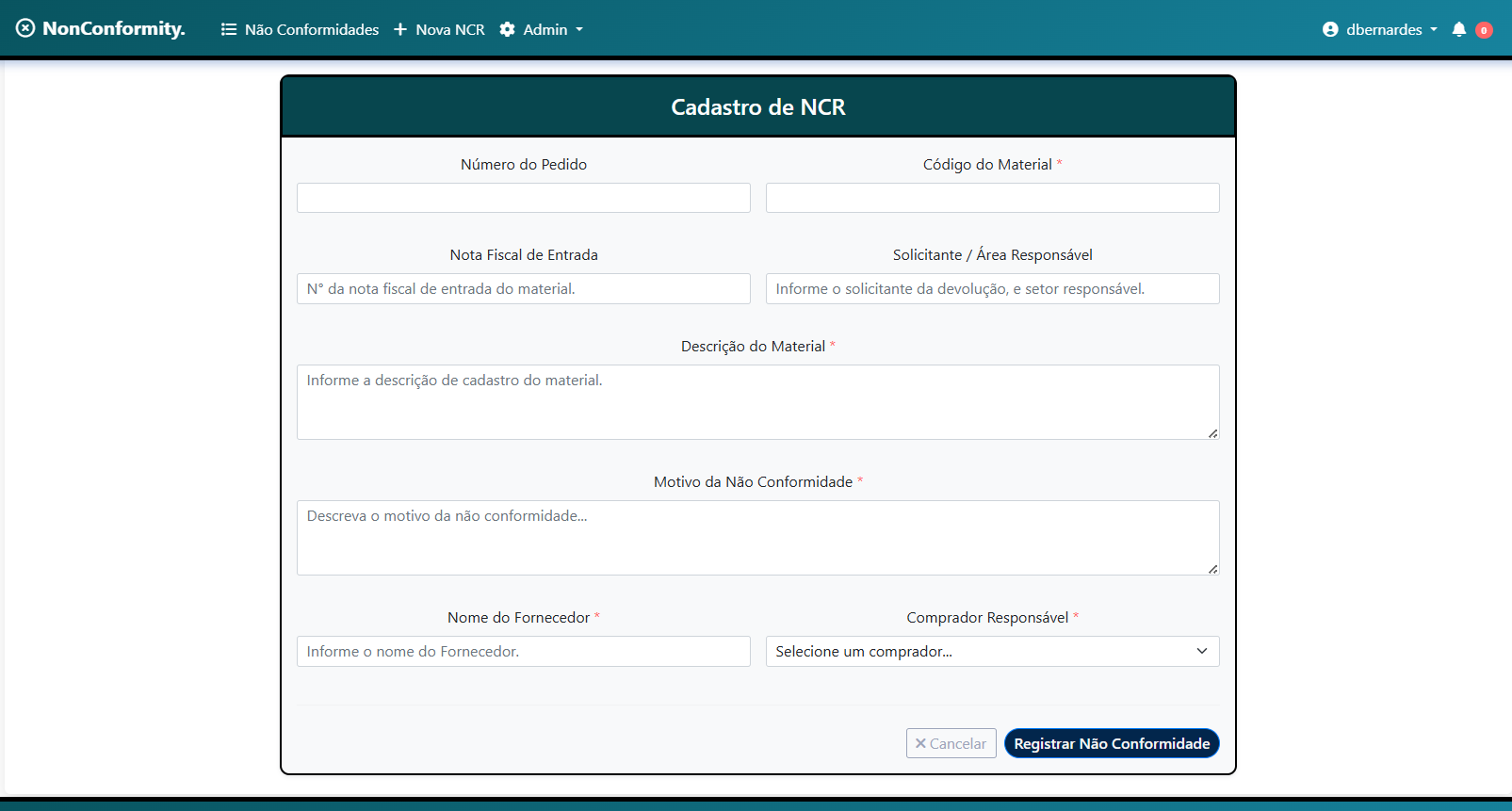 NonConformity - Criar NCR