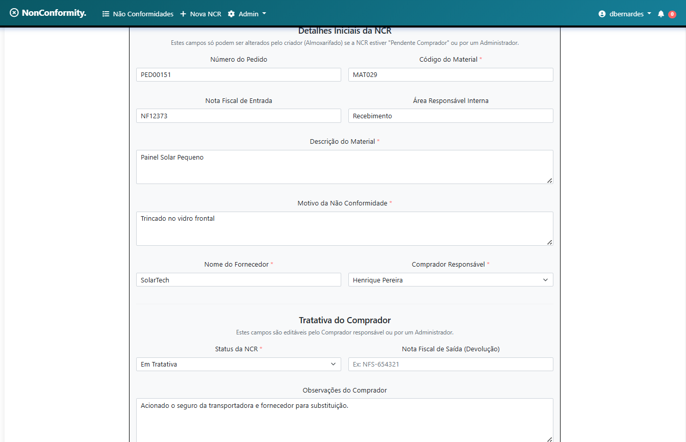 NonConformity - Tratativa comprador